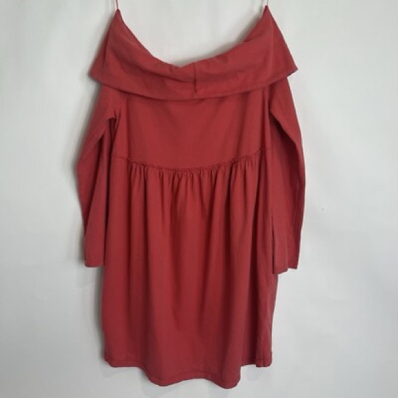 Anthropologie Dresses & Skirts - Anthropologie Off the shoulder dress with pockets  size Large 100% Cotton coral